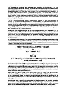 THIS DOCUMENT IS IMPORTANT AND REQUIRES YOUR IMMEDIATE ATTENTION. PART II OF THIS DOCUMENT COMPRISES AN EXPLANATORY STATEMENT IN COMPLIANCE WITH SECTION 897 OF THE COMPANIES ACTIf implemented, the Scheme of Arrang