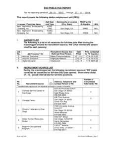 EEO PUBLIC FILE REPORT For the reporting period of _08 / 01__/2013__ through _07_/_31_/_2014_ This report covers the following station employment unit (SEU): Licensee / Permittee Name New Inspiration Broadcasting Company