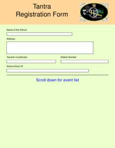 Tantra Registration Form Name of the School Address