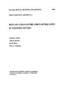 Final Technical Report National Earthquake Hazards Reduction Program (NEHRP) REEVALUATION OF PRE-1900 EARTHQUAKES