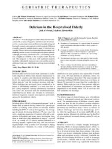 G E R I AT R I C T H E R A P E U T I C S Editors: Dr Michael Woodward, Director of Aged Care Services, Dr Juli Moran, Consultant Geriatrician, Mr Rohan Elliott, Clinical Pharmacist, Austin & Repatriation Medical Centre, 