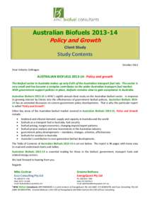 Australian BiofuelsPolicy and Growth Client Study Study Contents October 2013