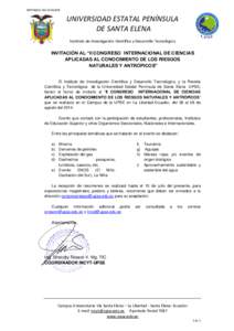 REPÚBLICA DEL ECUADOR  UNIVERSIDAD ESTATAL PENÍNSULA DE SANTA ELENA Instituto de Investigación Científica y Desarrollo Tecnológico