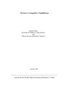 Recursive Competitive Equilibrium  Rajnish Mehra