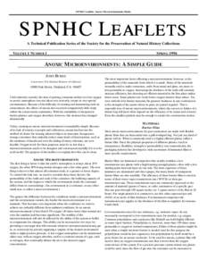 SPNHC Leaflets: Anoxic Microenvironments: Burke  SPNHC LEAFLETS A Technical Publication Series of the Society for the Preservation of Natural History Collections VOLUME 1 NUMBER 1