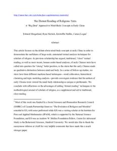 http://www.hecc.ubc.ca/articles/jaar-supplementary-materials/  The Distant Reading of Religious Texts A “Big Data” Approach to Mind-Body Concepts in Early China Edward Slingerland, Ryan Nichols, Kristoffer Neilbo, Ca