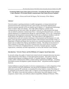 The Innovation Journal: The Public Sector Innovation Journal, Volume 9 (3), 2004  Evaluating Public Sector Innovation in Networks: Extending the Reach of the National Cancer Institute’s Web-based Health Communication I