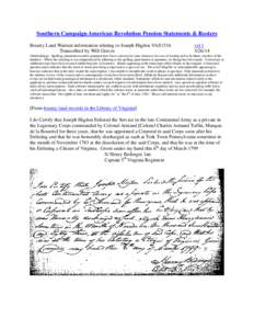 Southern Campaign American Revolution Pension Statements & Rosters Bounty Land Warrant information relating to Joseph Higdon VAS1516 Transcribed by Will Graves vsl[removed]