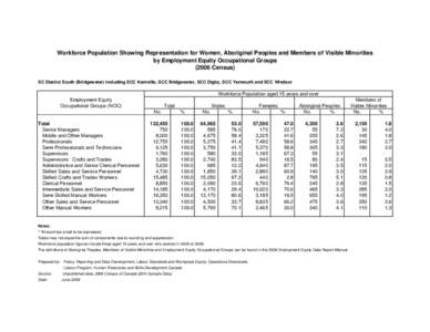 Workforce Population Showing Representation for Women, Aboriginal Peoples and Members of Visible Minorities by Employment Equity Occupational Groups[removed]Census) SC District South (Bridgewater) including SCC Kentville, 