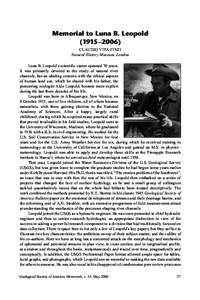 Luna Leopold / Ralph Alger Bagnold / Aldo Leopold / Robert E. Horton Medal / Geomorphology / Kirk Bryan / United States Geological Survey / M. Gordon Wolman / Science / Earth / Geology