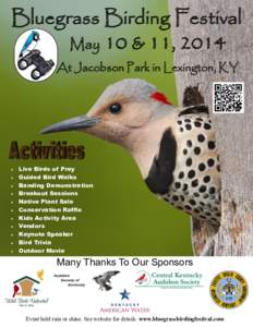 Bluegrass Birding Festival May 10 & 11, 2014 At Jacobson Park in Lexington, KY  