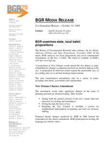 Officers Lynes R. Sloss Chairman BGR MEDIA RELEASE