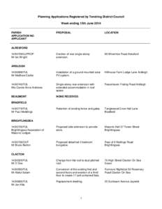 Planning Applications Registered by Tendring District Council Week ending 13th June 2014 PARISH APPLICATION NO. APPLICANT