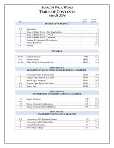 BOARD OF PUBLIC WORKS  TABLE OF CONTENTS MAY 25, 2016  Section