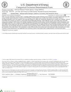 U.S. Department of Energy Categorical Exclusion Determination Form Program or Field Office: Advanced Research Projects Agency - Energy (ARPA-E) Project Title: 25A1318 - Low Cost, High Energy and Power Density, Nanotube-E