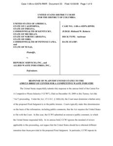 Response of Plaintiff United States to the Amicus Brief of Center for a Competitive Waste Industry