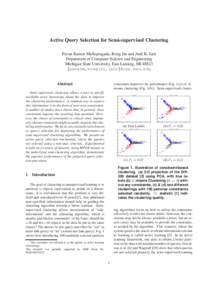 Active Query Selection for Semi-supervised Clustering Pavan Kumar Mallapragada, Rong Jin and Anil K. Jain Department of Computer Science and Engineering Michigan State University, East Lansing, MI 48823 {pavanm,rongjin,j