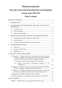 Thematic programme Non-state actors and local authorities in development Strategy paper[removed]Table of contents EXECUTIVE SUMMARY ......................................................................................