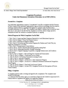 Georgia School for the Deaf Dr. John D. Barge, State School Superintendent Dr. Kenney Moore, State Schools Director  Complaint Procedures