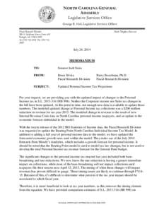 NORTH CAROLINA GENERAL ASSEMBLY Legislative Services Office George R. Hall, Legislative Services Officer Fiscal Research Division