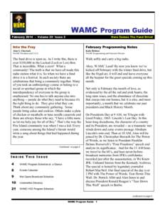 WAMC Program Guide February[removed]Volume 20 Issue 2 Here Comes The Fund Drive!  Into the Fray