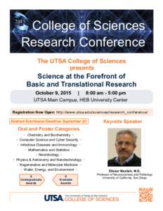College of Sciences Research Conference The UTSA College of Sciences presents  Science at the Forefront of