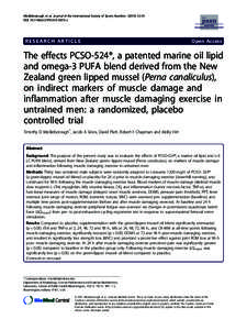 The effects PCSO-524Ł, a patented marine oil lipid and omega-3 PUFA blend derived from the New Zealand green lipped mussel (Perna canaliculus), on indirect markers of muscle damage and inflammation after muscle damaging