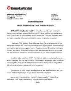 Washington Group International Integrated Engineering, Construction, and Management Solutions Contact:  Washington TRU Solutions LLC