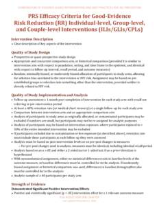 COMPENDIUM OF EVIDENCE-BASED INTERVENTIONS AND BEST PRACTICES FOR HIV PREVENTION  PRS Efficacy Criteria for Good-Evidence Risk Reduction (RR) Individual-level, Group-level, and Couple-level Interventions (ILIs/GLIs/CPLs)