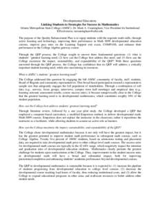 Developmental Education: Linking Students to Strategies for Success in Mathematics Atlanta Metropolitan State College (AMSC); Dr. Mark A. Cunningham; Vice President for Institutional Effectiveness; [removed] T