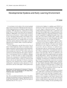 HK J Paediatr (new series) 2005;10:[removed]Developmental Dyslexia and Early Learning Environment CK LEONG