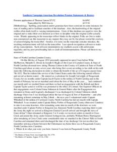 Southern Campaign American Revolution Pension Statements & Rosters Pension application of Thomas Linton S7152 fn16NC Transcribed by Will Graves[removed]Methodology: Spelling, punctuation and/or grammar have been correct