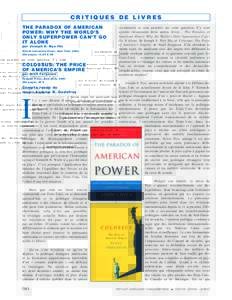 CRITIQUES DE LIVRES THE PARADOX OF AMERICAN POWER: WHY THE WORLD’S ONLY SUPERPOWER CAN’T GO IT ALONE par Joseph S. Nye fils