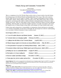 1  Climate, Energy and Community: Vermont 2012 Alan K. Betts Atmospheric Research, Pittsford, VT[removed]removed]