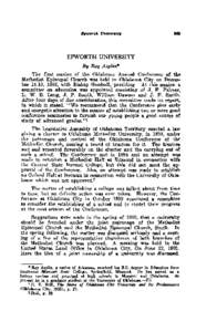 EPWORTH UNIVERSITY By Ray Asplirrm The first session of the Oklahoma Annual Conference of the Nethodist Episcopal Church was held in Oklahoma City on December 14-19, 1892, with Bishop Goodsell, presiding. At this session