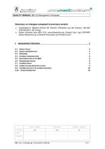 INSPECTION BODY FOR EMISSION INVENTORIES QUALITY MANUAL: IBE C2 Management Processes Summary on changes compared to previous version 