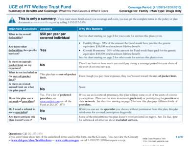 UCE of FIT Welfare Trust Fund Summary of Benefits and Coverage: What this Plan Covers & What it Costs Coverage Period: [[removed]2013] Coverage for: Family | Plan Type: Drugs Only