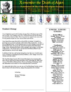 Remember the Death of Alpin Newsletter Of The Clan MacAlpine Society The Worldwide Organization For MacAlpines 1st Qtr 2014 ~ Volume 23  John McAlpine