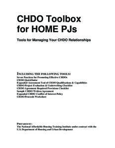 CHDO Toolbox for HOME PJs: Tools for Managing Your CHDO Relationships