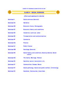 Library of Congress Classification Outline: Class H - Social Sciences