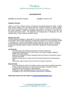 Verdeo A Sindicatum Susatinable Resources Company JOB DESCRIPTION  Job Title: Site Operations Manager