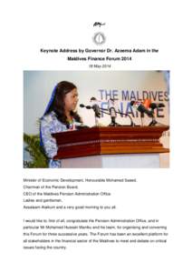 `  Keynote Address by Governor Dr. Azeema Adam in the