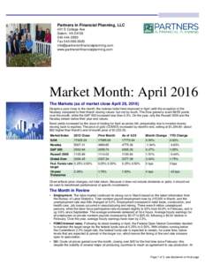 Partners in Financial Planning April Investment Commentary for Christiansburg, Blacksburg, Salem, Roanoke, Lynchburg and Lexington