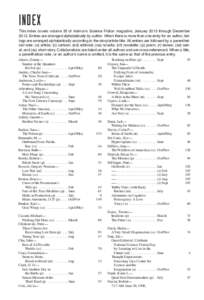 INDEX This index covers volume 35 of Asimov’s Science Fiction magazine, January 2013 through DecemberEntries are arranged alphabetically by author. When there is more than one entry for an author, listings are a