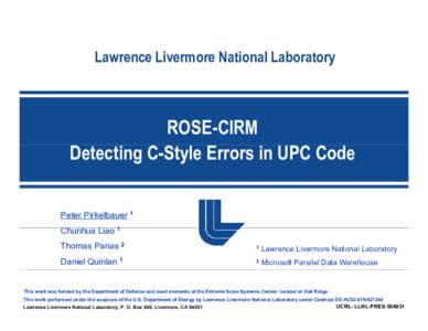 Computing / Software engineering / Data types / Computer programming / Parallel computing / Livermore Valley / Pointer / Const / Unified Parallel C / Livermore / Universal Product Code / Lawrence Livermore National Laboratory
