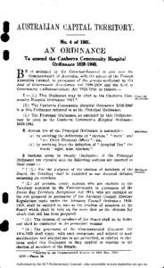 AUSTRALIAN CAPITAL TERRITORY. No. 4 of[removed]AN ORDINANCE To amend the Canberra Community Hospital Ordinance[removed].