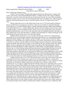 Southern Campaign American Revolution Pension Statements Pension application of Richard Crabtree W8642 Sarah fn50 Transcribed by James McDonald State of Tennessee, Morgan County