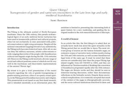 Queer Vikings? Transgression of gender and same-sex encounters in the Late Iron Age and early medieval Scandinavia