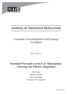 JIR Article - Extended Warranties in the U.S. Marketplace: A Strategy for Effective Regulation