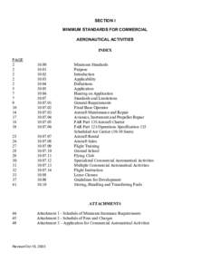 SECTION I MINIMUM STANDARDS FOR COMMERCIAL AERONAUTICAL ACTIVITIES INDEX PAGE 2